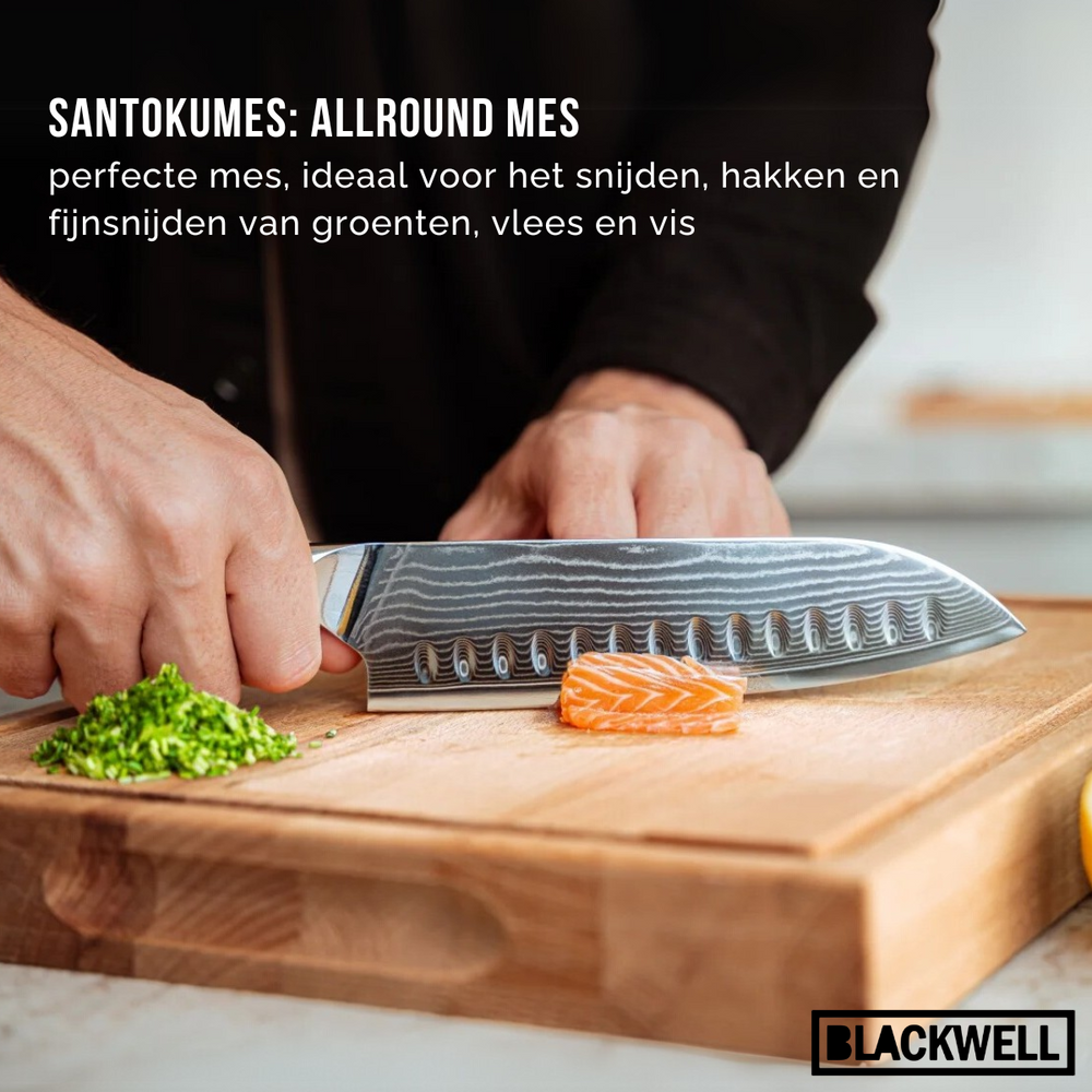 Couteau santoku Blackwell - en acier damassé - Damascus - 19 cm