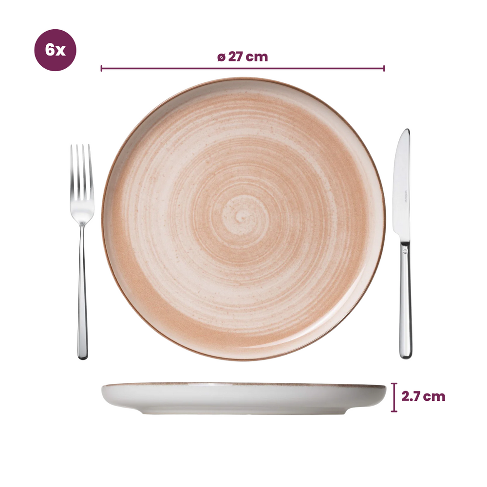 Ensemble d'assiettes Cosy & Trendy - en gres - Baltic Peach - 27 cm - 6 pieces