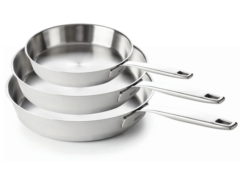 Beka set de poêles Maestro acier inoxydable Ø 20. 24 et 28 cm – compatible avec toutes les sources de chaleur – sans revêtement antiadhésif 