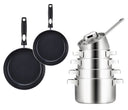 Batterie de cuisine Sola Ruby 7 pièces Premium Triply Inox - Casserole ø 16, 18, 20 et 24 cm et Casserole ø 16 cm & BEKA Poêles Pro Induc ø 24 & 28 cm