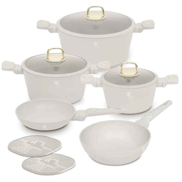Batterie de cuisine BerlingerHaus Mat Crème 7 pièces - Casserole ø 20, 24, 28 cm & Poêle ø 20, 24 cm - compatible avec toutes les sources de chaleur