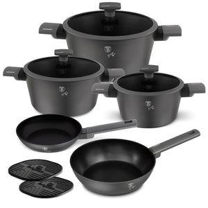Ensemble de casseroles BerlingerHaus Mat Anthracite 7 pièces - Casserole ø 20, 24, 28 cm, Poêle ø 20 & 24 cm - compatible avec toutes les sources de chaleur