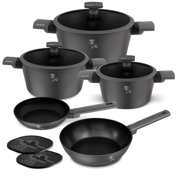 Ensemble de casseroles BerlingerHaus Mat Anthracite 7 pièces - Casserole ø 20, 24, 28 cm, Poêle ø 20 & 24 cm - compatible avec toutes les sources de chaleur