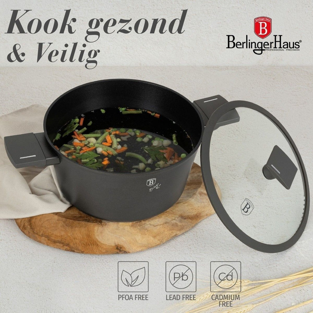 Ensemble de casseroles BerlingerHaus Mat Anthracite 7 pièces - Casserole ø 20, 24, 28 cm, Poêle ø 20 & 24 cm - compatible avec toutes les sources de chaleur