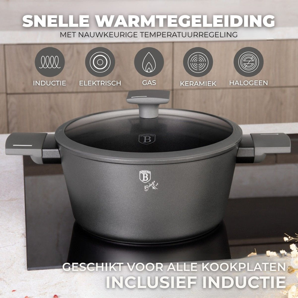 Ensemble de casseroles BerlingerHaus Mat Anthracite 7 pièces - Casserole ø 20, 24, 28 cm, Poêle ø 20 & 24 cm - compatible avec toutes les sources de chaleur