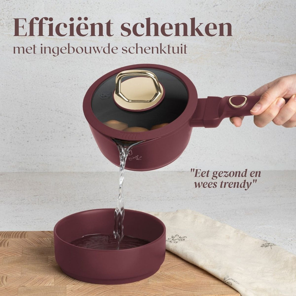 Ensemble de casseroles BerlingerHaus Mat Bordeaux 11 pièces - Casserole ø 20, 24, 28 cm, Poêle ø 24, 28 cm & Casserole ø 16 cm - compatible avec toutes les plaques de cuisson