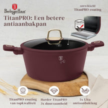 Ensemble de casseroles BerlingerHaus Mat Bordeaux 11 pièces - Casserole ø 20, 24, 28 cm, Poêle ø 24, 28 cm & Casserole ø 16 cm - compatible avec toutes les plaques de cuisson