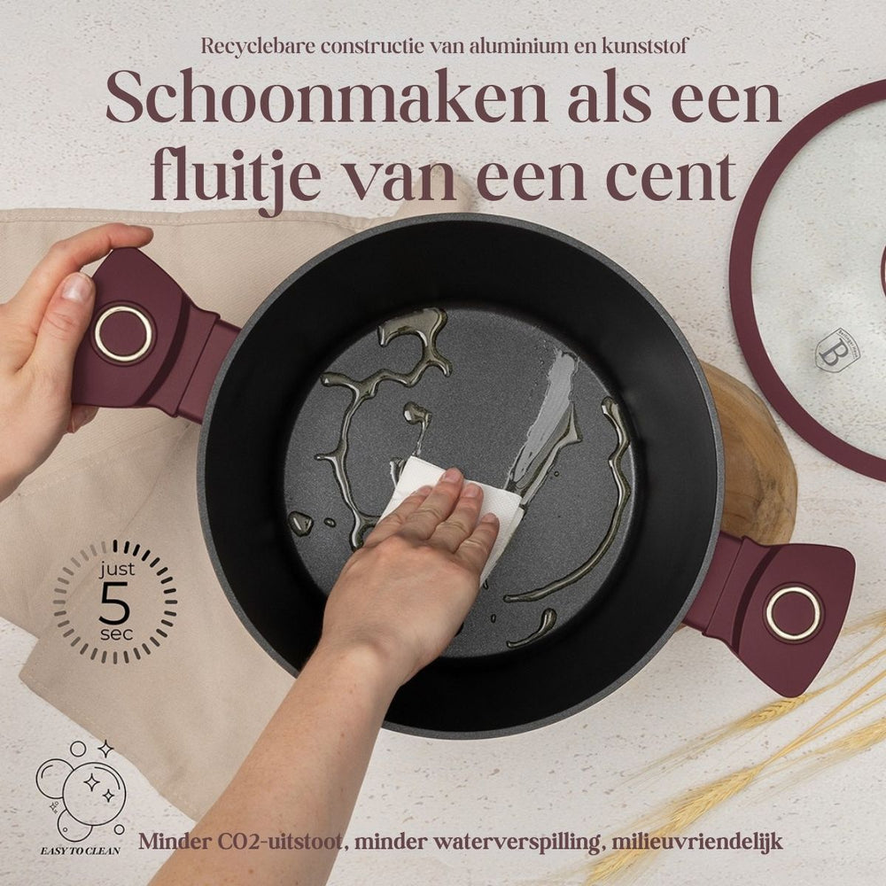 Ensemble de casseroles BerlingerHaus Mat Bordeaux 11 pièces - Casserole ø 20, 24, 28 cm, Poêle ø 24, 28 cm & Casserole ø 16 cm - compatible avec toutes les plaques de cuisson