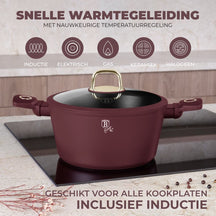 Ensemble de casseroles BerlingerHaus Mat Bordeaux 11 pièces - Casserole ø 20, 24, 28 cm, Poêle ø 24, 28 cm & Casserole ø 16 cm - compatible avec toutes les plaques de cuisson