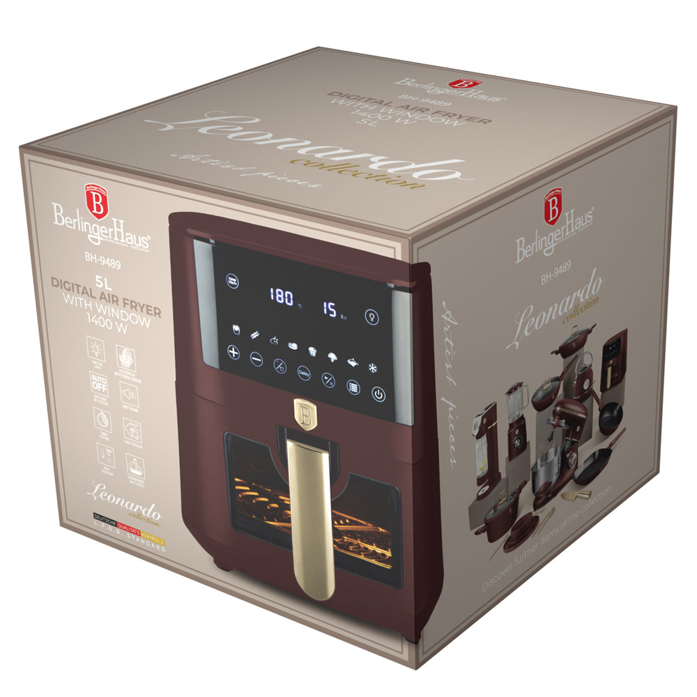 Friteuse à air XL BerlingerHaus Mat Bordeaux - avec fenêtre de visualisation - 5 litres - 1400W