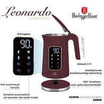 Bouilloire Électrique Numérique BerlingerHaus Mat Bordeaux - Réglage de température - 1,7 litre - 2200W