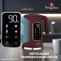 Bouilloire Électrique Numérique BerlingerHaus Mat Bordeaux - Réglage de température - 1,7 litre - 2200W