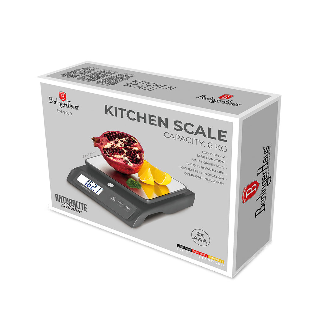 Balance de cuisine numérique BerlingerHaus anthracite - Capacité maximale de 6 kg
