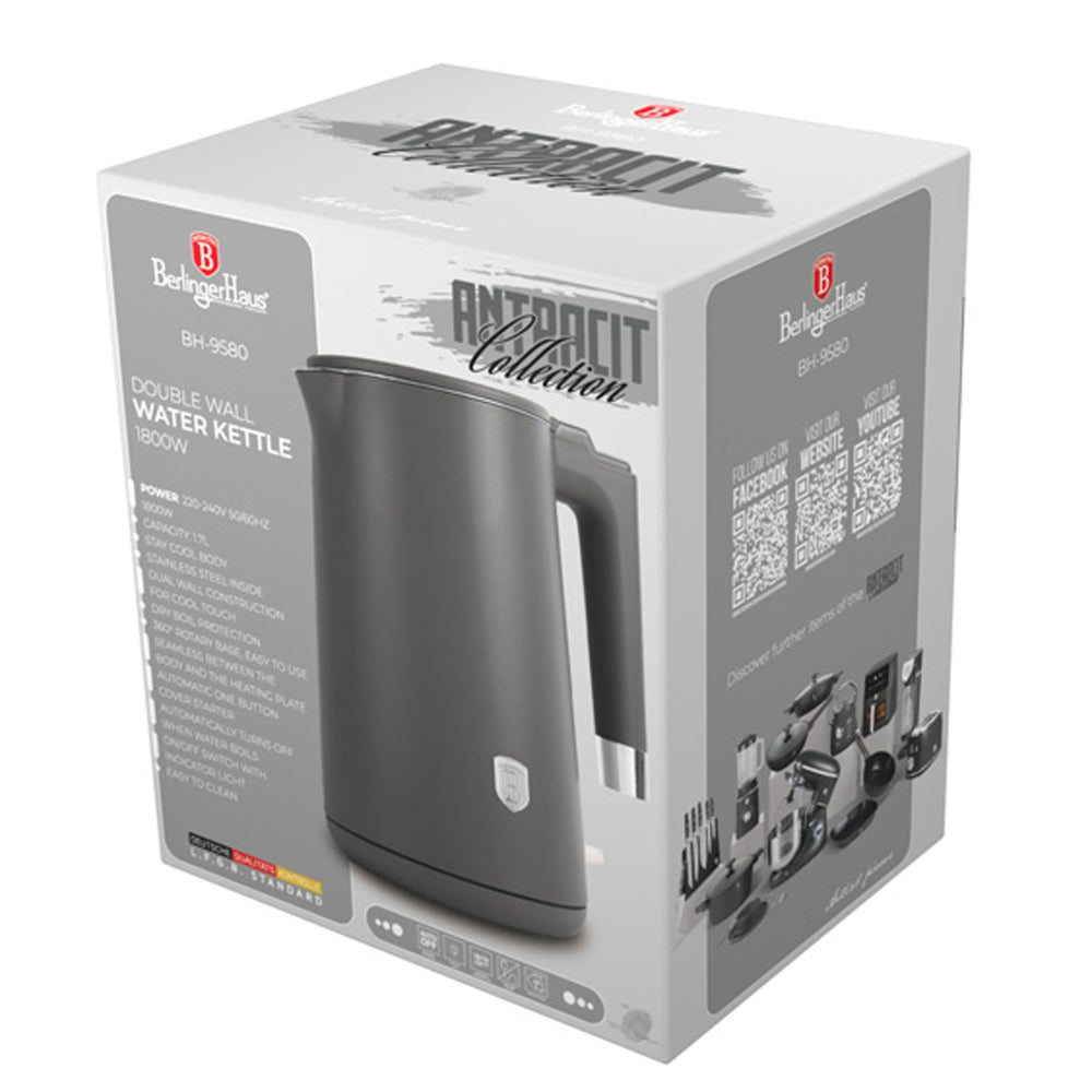Bouilloire Électrique BerlingerHaus Double Paroi Mat Anthracite - 1,7 L - 1800W