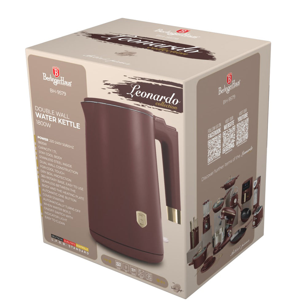 Bouilloire Électrique BerlingerHaus Double Paroi Mat Bordeaux - 1,7 L - 1800W