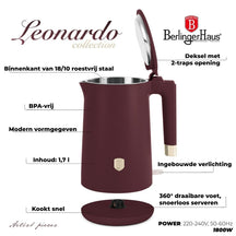 Bouilloire Électrique BerlingerHaus Double Paroi Mat Bordeaux - 1,7 L - 1800W