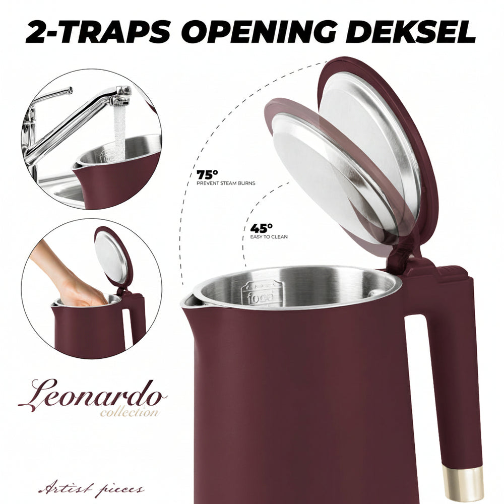 Bouilloire Électrique BerlingerHaus Double Paroi Mat Bordeaux - 1,7 L - 1800W