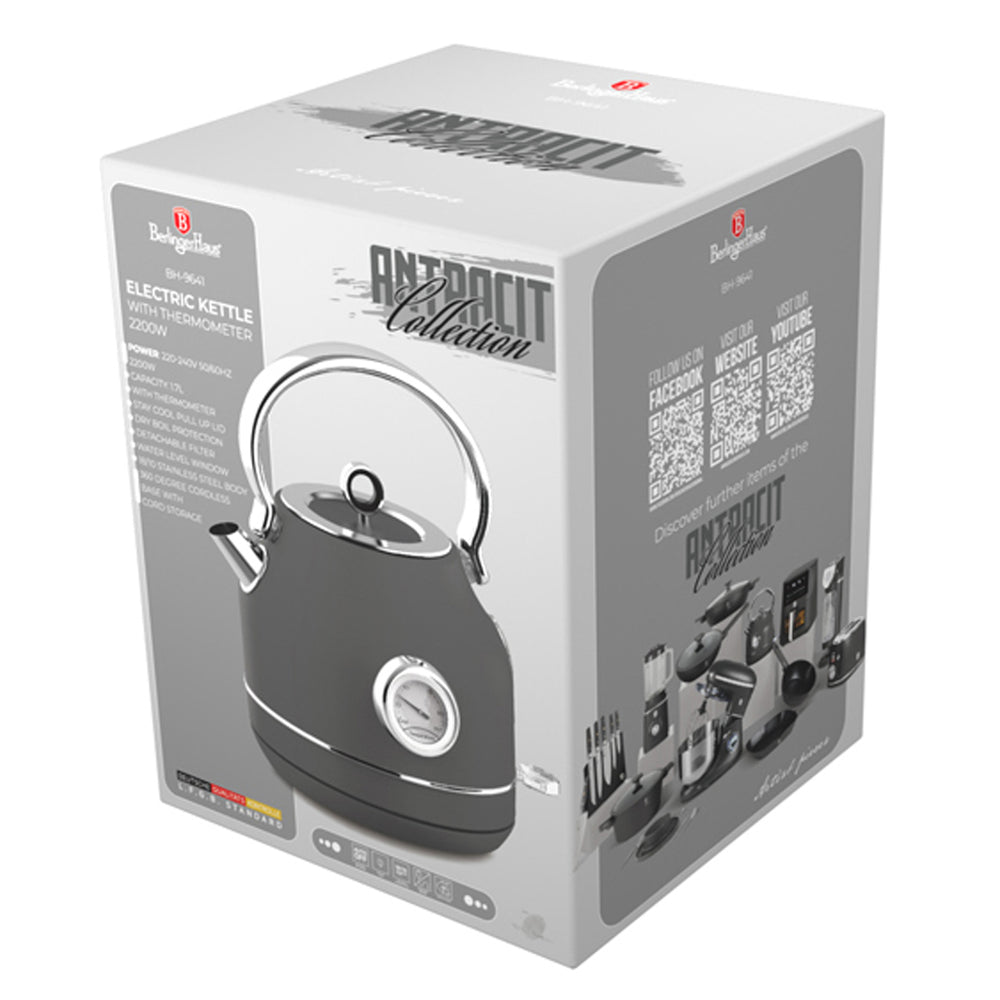 Bouilloire Électrique BerlingerHaus Mat Anthracite - avec Thermomètre - 1,7 L - 2200W