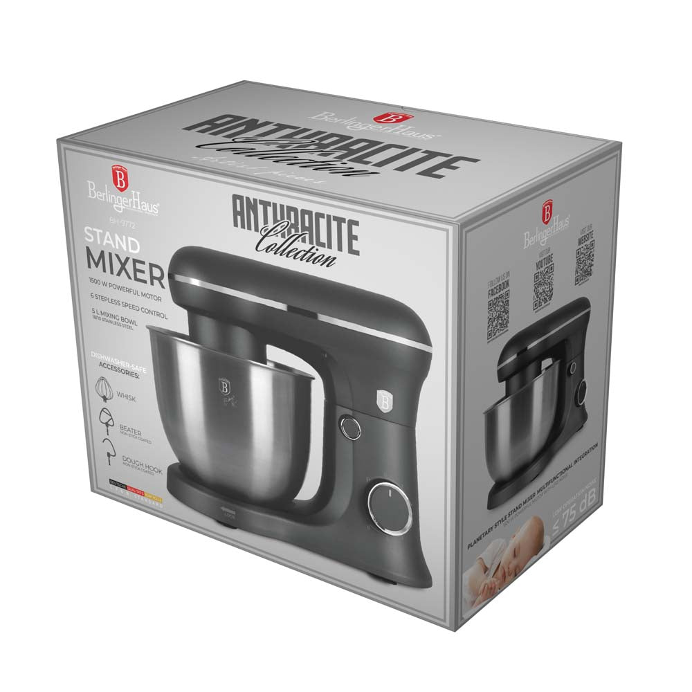 Robot de cuisine BerlingerHaus Mat Anthracite - Bol en inox 5 Litres - 1500W