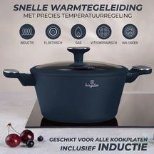 Ensemble de Casseroles BerlingerHaus 11 Pièces Bleu Mat - Casseroles ø 16, 20, 24, 28 cm & Poêles ø 24, 28 cm - Tous Feux Dont Induction