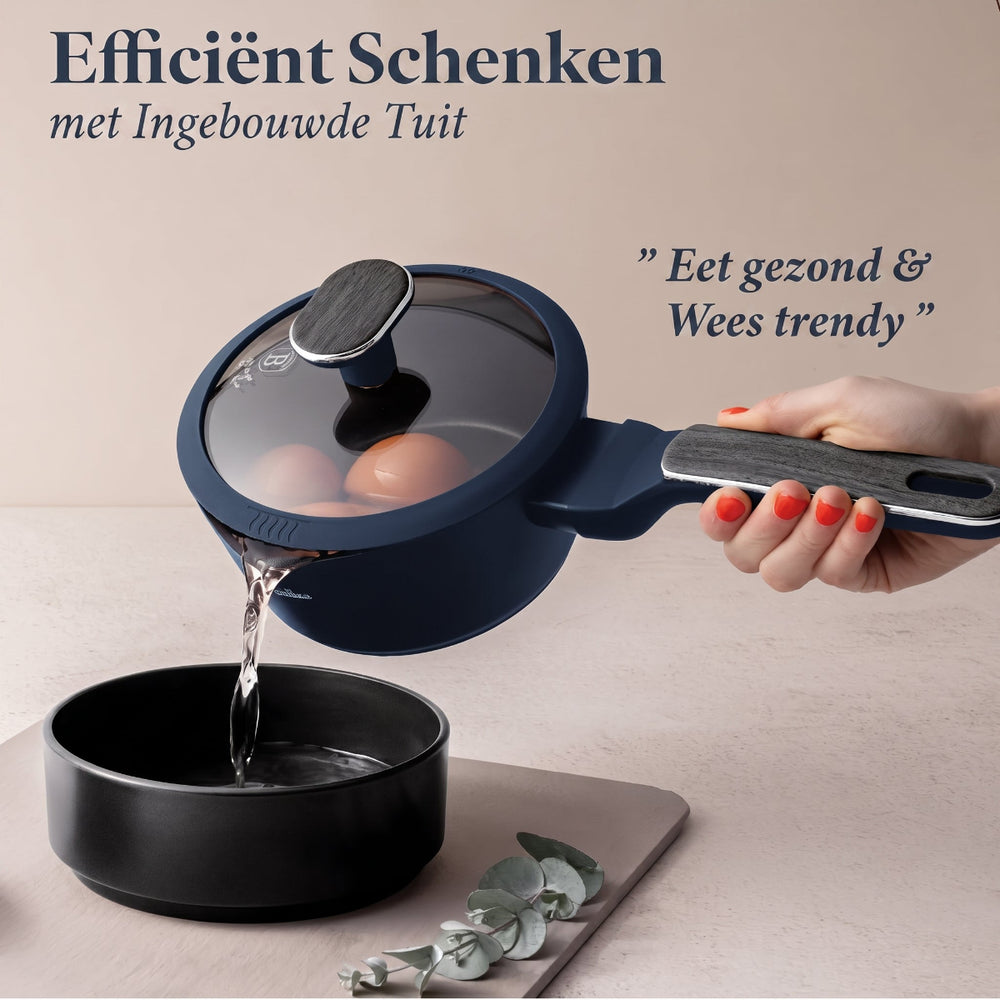 Ensemble de Casseroles BerlingerHaus 11 Pièces Bleu Mat - Casseroles ø 16, 20, 24, 28 cm & Poêles ø 24, 28 cm - Tous Feux Dont Induction