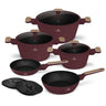 Ensemble de Casseroles BerlingerHaus Nordic 7 Pièces Bordeaux Mat - Casseroles ø 20, 24, 28 cm & Poêles ø 20, 24 cm - Tous Feux Dont Induction