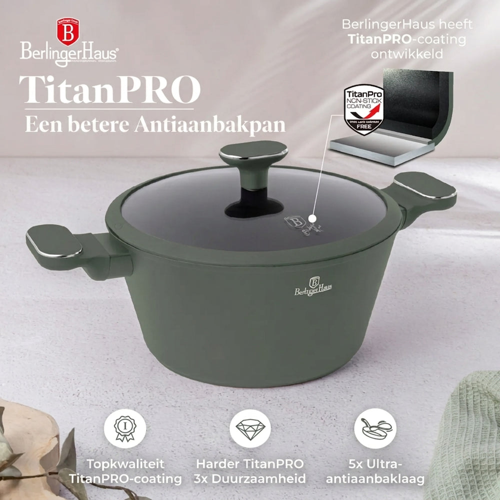 Ensemble de Casseroles BerlingerHaus 11 Pièces Vert Mat - Casseroles ø 16, 20, 24, 28 cm & Poêles ø 24, 28 cm - Tous Feux Dont Induction