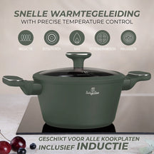 Ensemble de Casseroles BerlingerHaus 11 Pièces Vert Mat - Casseroles ø 16, 20, 24, 28 cm & Poêles ø 24, 28 cm - Tous Feux Dont Induction