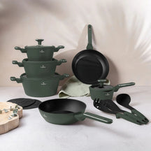 Ensemble de Casseroles BerlingerHaus 11 Pièces Vert Mat - Casseroles ø 16, 20, 24, 28 cm & Poêles ø 24, 28 cm - Tous Feux Dont Induction