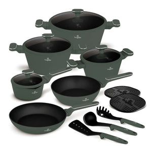 Ensemble de Casseroles BerlingerHaus 11 Pièces Vert Mat - Casseroles ø 16, 20, 24, 28 cm & Poêles ø 24, 28 cm - Tous Feux Dont Induction