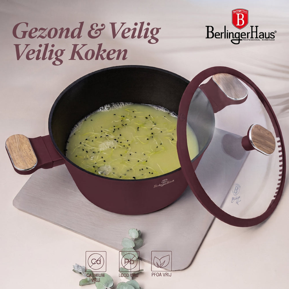 Ensemble de Casseroles BerlingerHaus Nordic 11 Pièces Bordeaux Mat - Casseroles ø 16, 20, 24, 28 cm & Poêles ø 24, 28 cm - Tous Feux Dont Induction