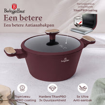Ensemble de Casseroles BerlingerHaus Nordic 11 Pièces Bordeaux Mat - Casseroles ø 16, 20, 24, 28 cm & Poêles ø 24, 28 cm - Tous Feux Dont Induction