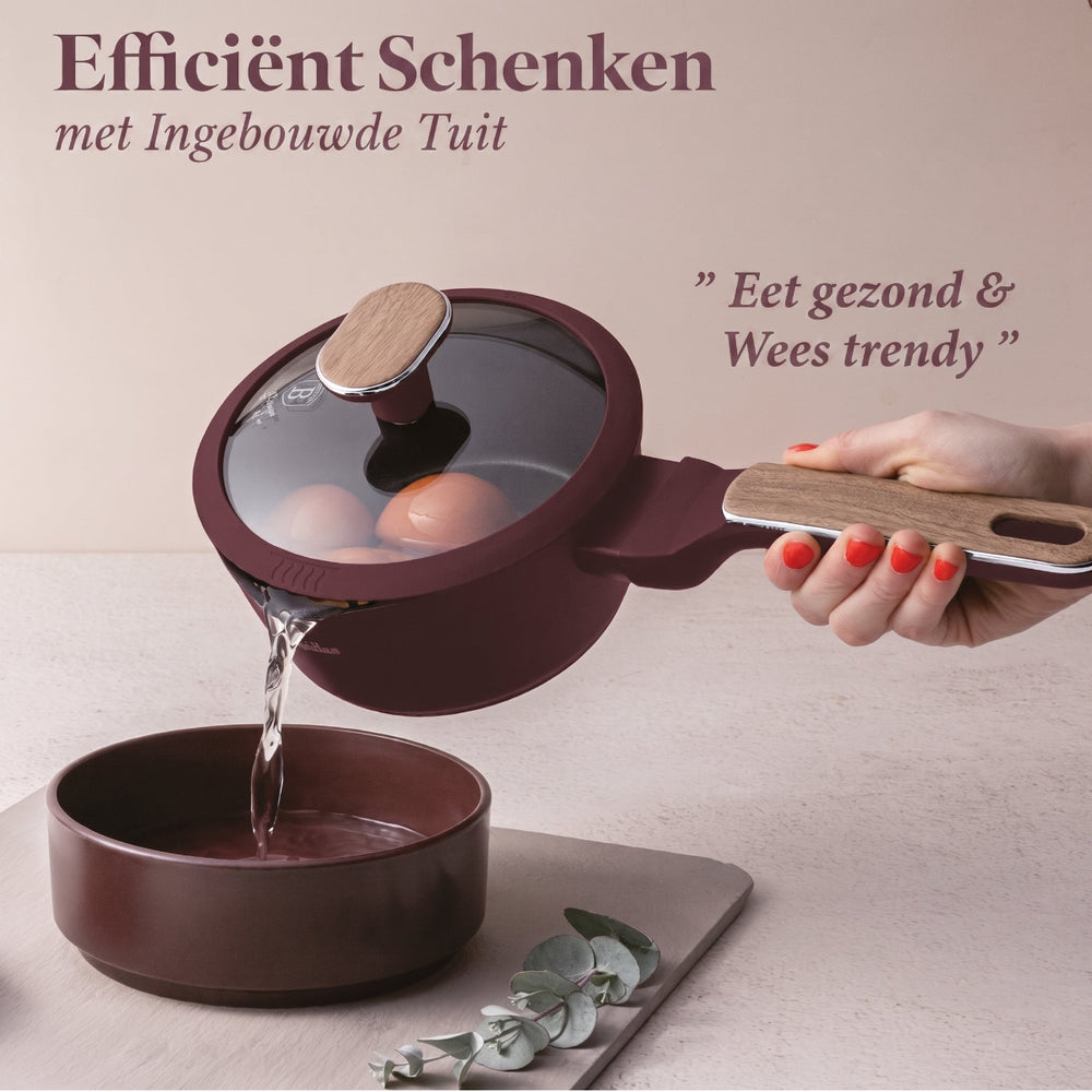 Ensemble de Casseroles BerlingerHaus Nordic 11 Pièces Bordeaux Mat - Casseroles ø 16, 20, 24, 28 cm & Poêles ø 24, 28 cm - Tous Feux Dont Induction