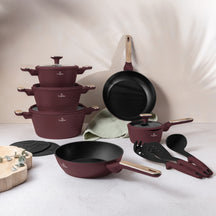 Ensemble de Casseroles BerlingerHaus Nordic 11 Pièces Bordeaux Mat - Casseroles ø 16, 20, 24, 28 cm & Poêles ø 24, 28 cm - Tous Feux Dont Induction