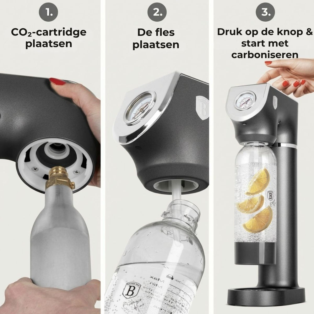 Machine à Eau Pétillante BerlingerHaus mat anthracite - Baromètre - Inclut 2 bouteilles