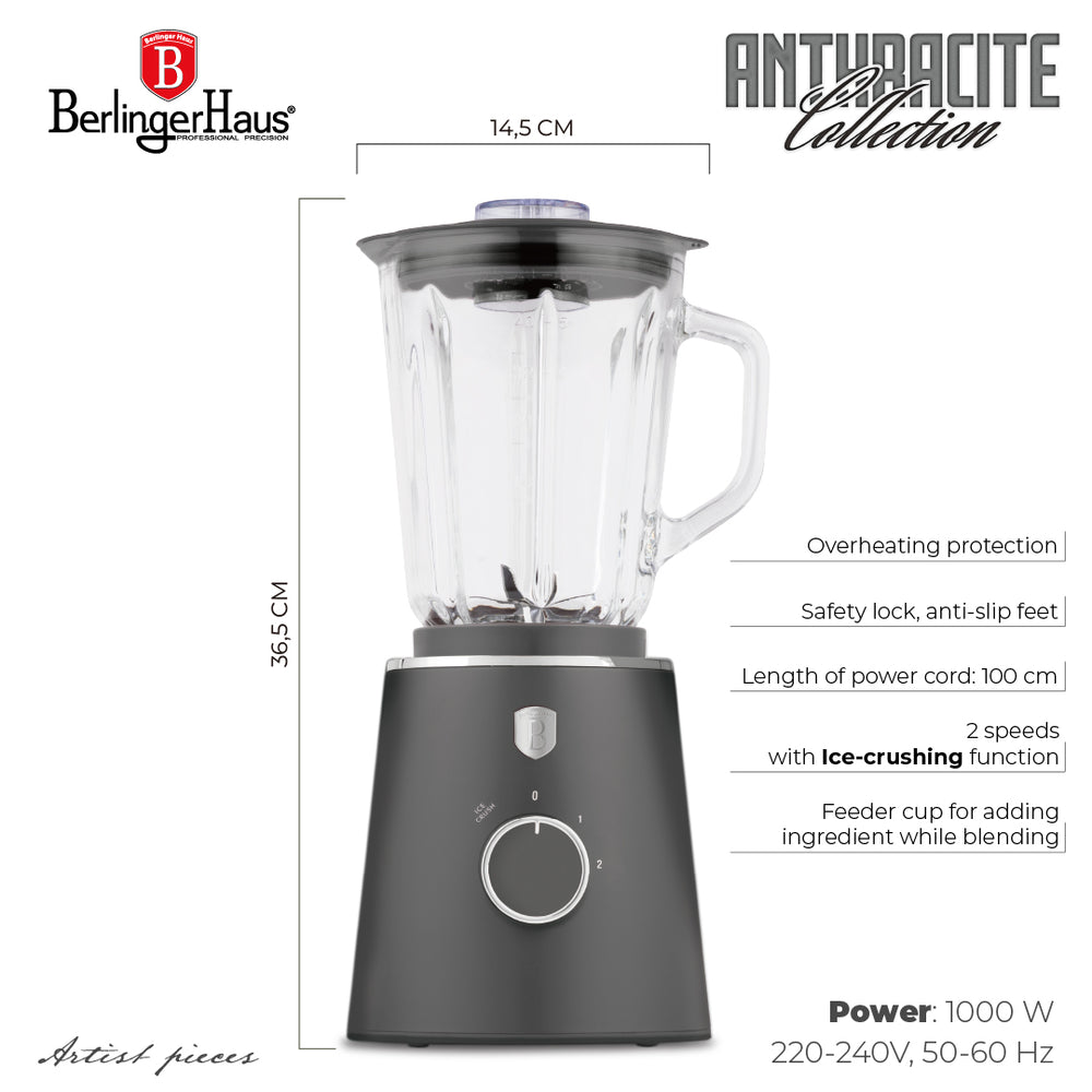 Blender BerlingerHaus Mat Antracite - Bol en verre - 1,5 litre - 1000W