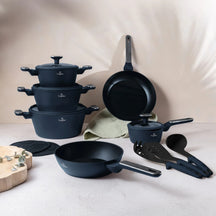 Ensemble de Casseroles BerlingerHaus 11 Pièces Bleu Mat - Casseroles ø 16, 20, 24, 28 cm & Poêles ø 24, 28 cm - Tous Feux Dont Induction