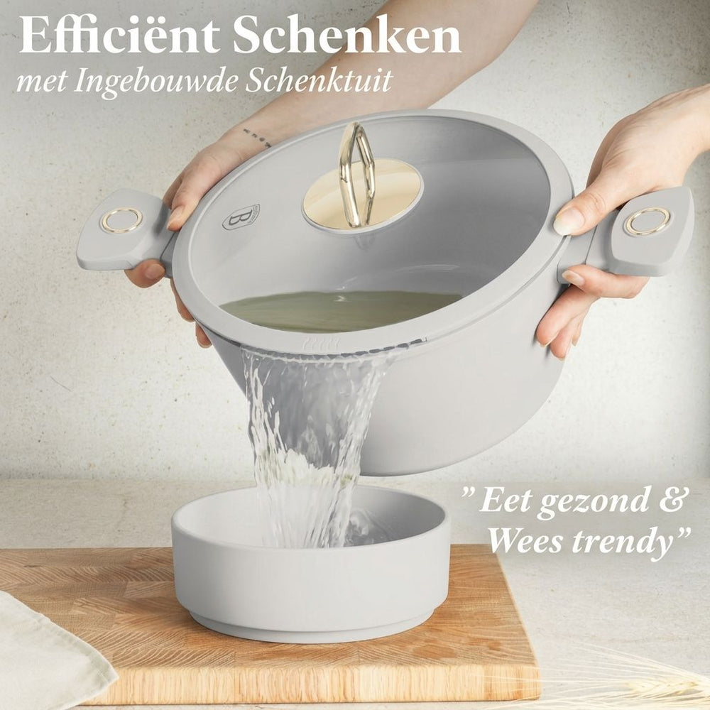 Ensemble de Casseroles BerlingerHaus 11 Pièces Crème Mat - Casseroles ø 16, 20, 24, 28 cm & Poêles ø 24, 28 cm - Tous Feux Dont Induction
