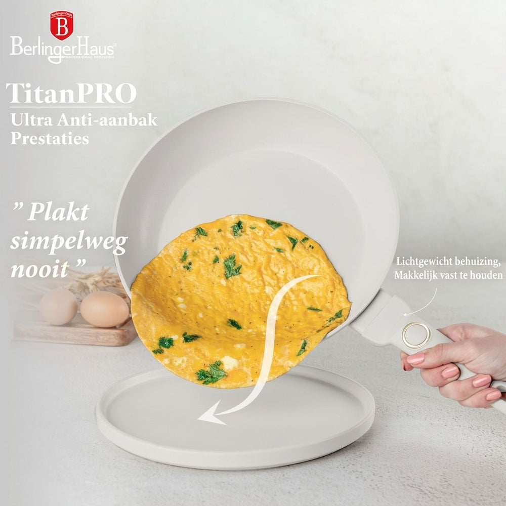 Ensemble de Casseroles BerlingerHaus 11 Pièces Crème Mat - Casseroles ø 16, 20, 24, 28 cm & Poêles ø 24, 28 cm - Tous Feux Dont Induction