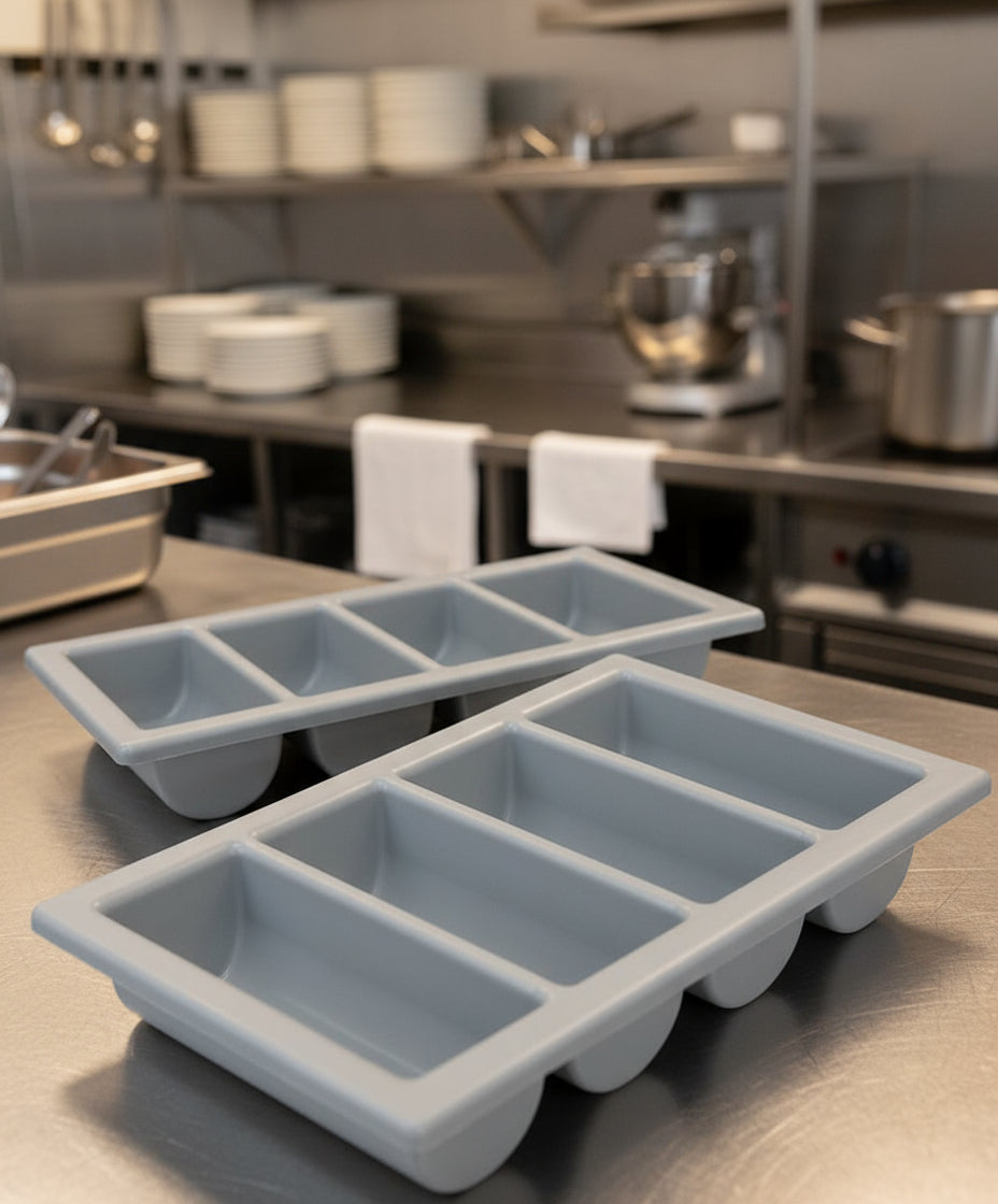 Plateau à couverts Hendi - 4 compartiments - Gris - GN 1/1 - en plastique