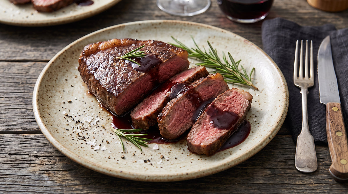 Un morceau de viande classique avec une sauce riche, prêt en un clin d'œil.