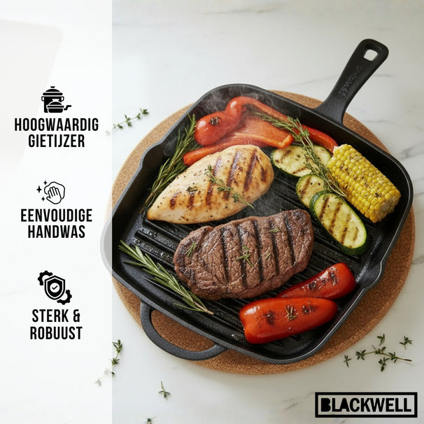 Poêle Blackwell - Poêle à griller - Fonte - 26 x 26 cm - Noir