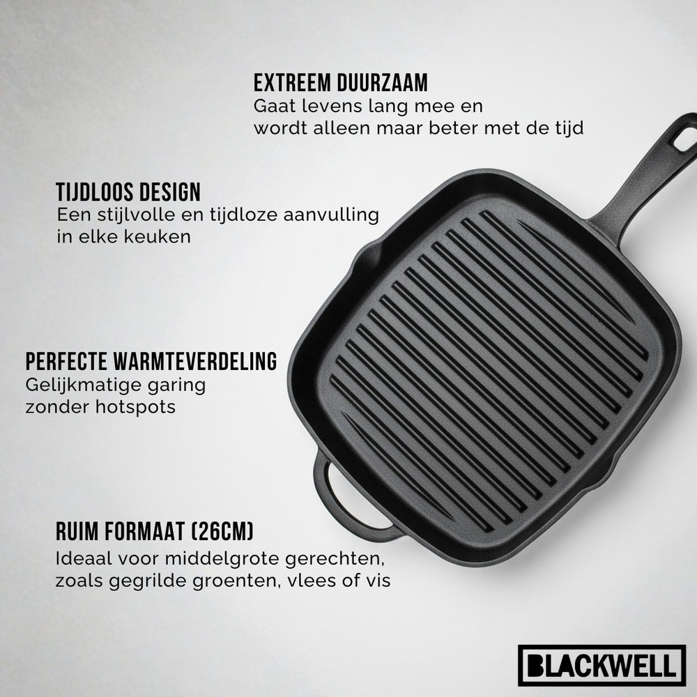 Poêle Blackwell - Poêle à griller - Fonte - 26 x 26 cm - Noir