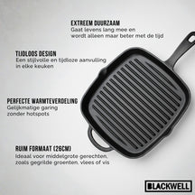 Poêle Blackwell - Poêle à griller - Fonte - 26 x 26 cm - Noir