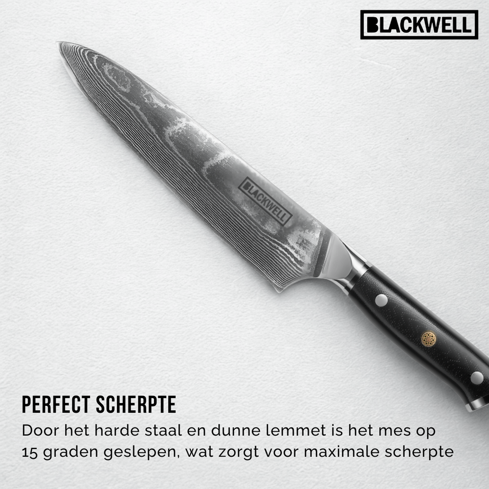 Couteau de chef Blackwell - Style japonais - Damascus - 20 cm