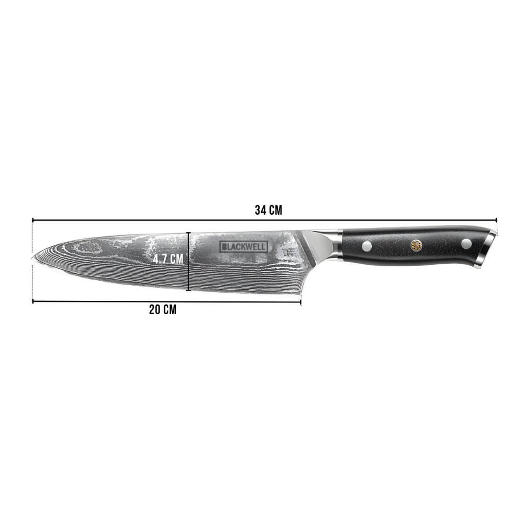 Couteau de chef Blackwell - Style japonais - Damascus - 20 cm