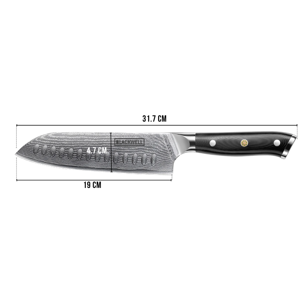 Couteau santoku Blackwell - en acier damassé - Damascus - 19 cm