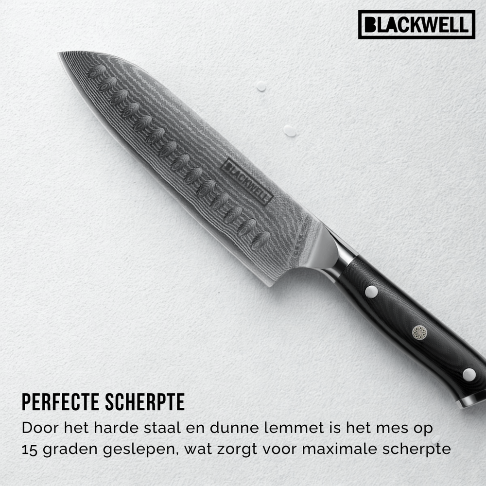 Couteau santoku Blackwell - en acier damassé - Damascus - 19 cm