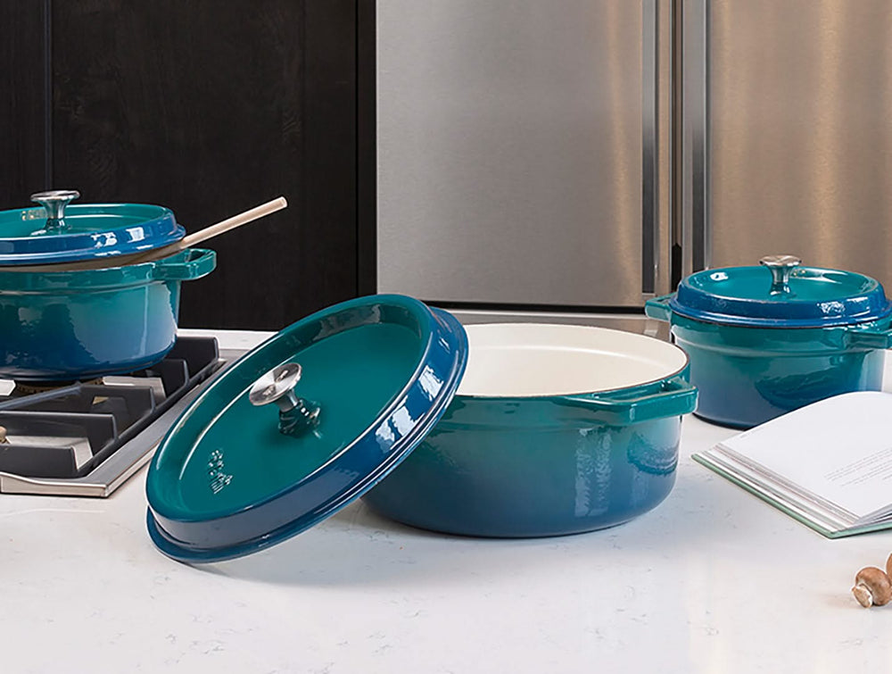 Poêle à rôtir Sola - Couvercle - En fonte émaillée - ø 24 cm - Bleu