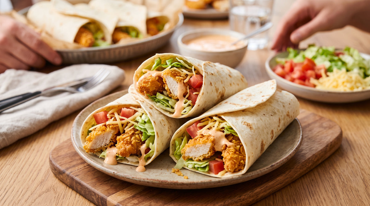 Poulet croustillant, légumes frais et une sauce crémeuse dans une seule wrap